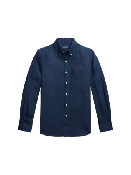 Lniana koszula Polo Ralph Lauren niebieska