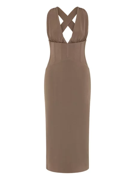 Rochie midi Rebecca Vallance până la genunchi de costum maro