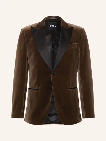 Boss Sametové Sako Hutson Slim Fit open brown hnědé