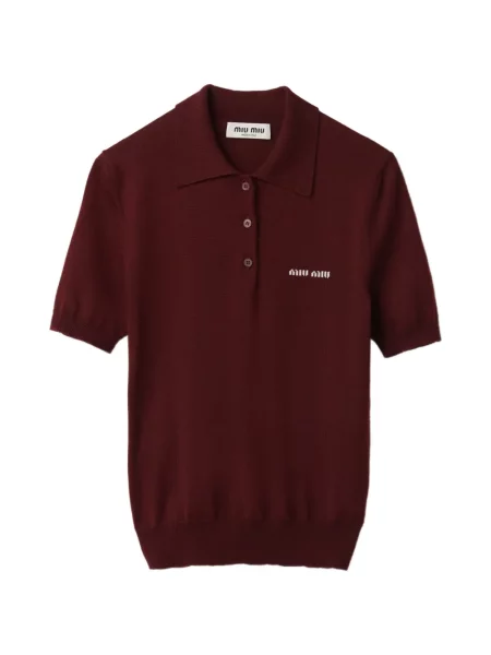 Tricou polo Miu Miu de lână roșu