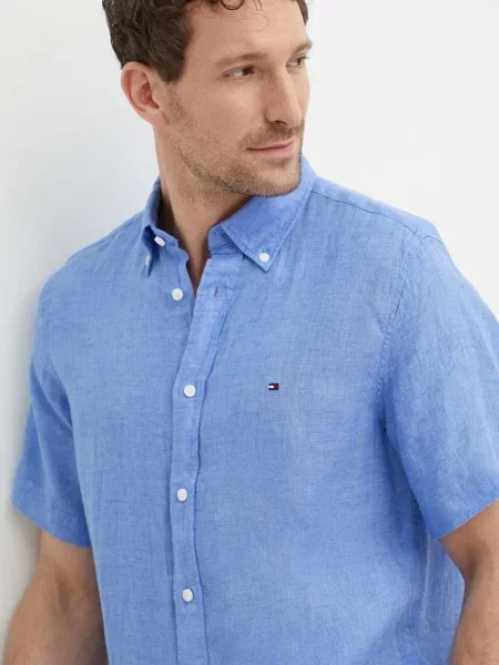 Lanena srajca Tommy Hilfiger modra