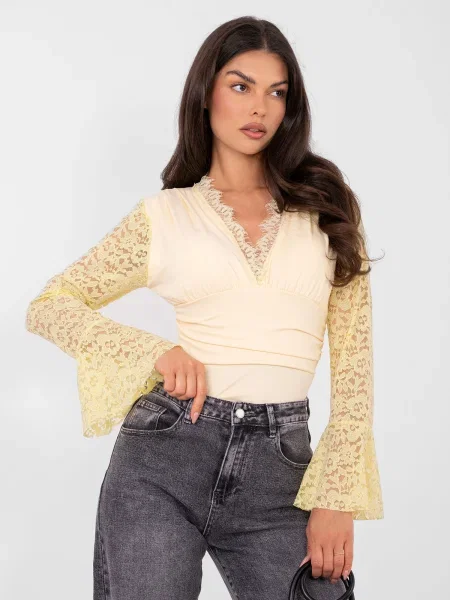 Body Italy Moda cu mâneci lungi din dantelă gri