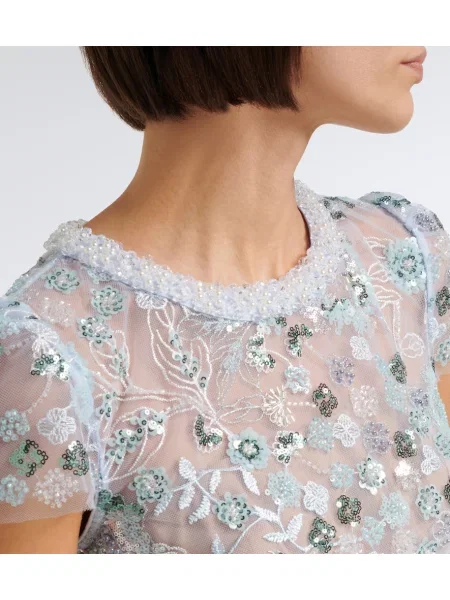 Rochie midi Self-portrait cu model floral din tul albastru