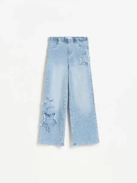 Reserved Джегінси wide leg з нашивками синій