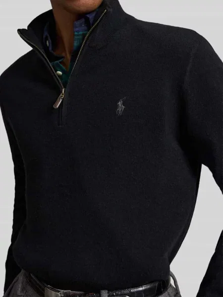 Sweter z dzianiny z prążkowanymi wykończeniami Polo Ralph Lauren czarny