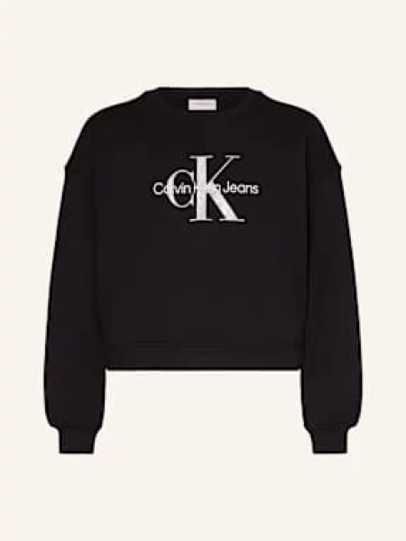Calvin Klein Jeans Mikina Glitter Monologo D Černá Boxy Fit bílá