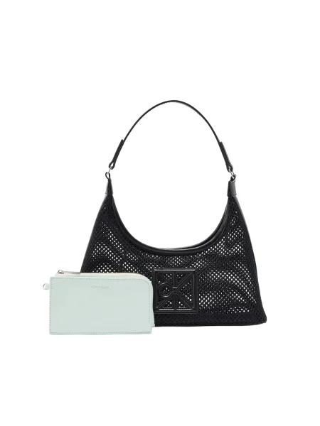 Geantă Calvin Klein Emblem Mesh Shoulder Bag Black Universal negru