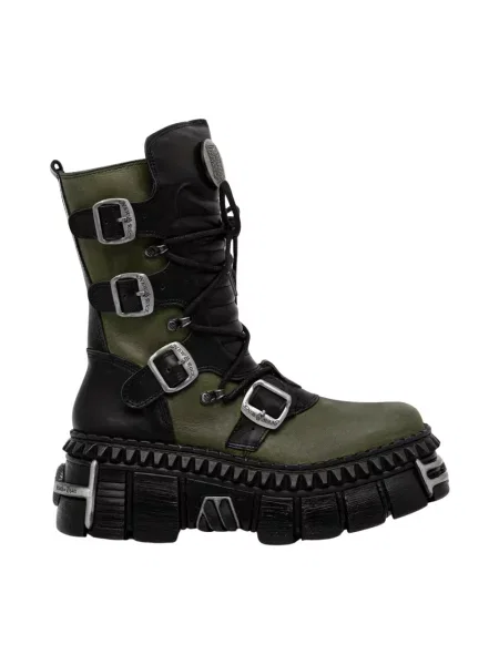 New Rock workery skórzane NOMADA VERDE + CRUST NEGRO + IMPERFECT TOWER NEGRO TORNILLOS zielone
