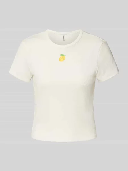 T-shirt o kroju z prążkowaniem model ‘DANIELLA’ biała
