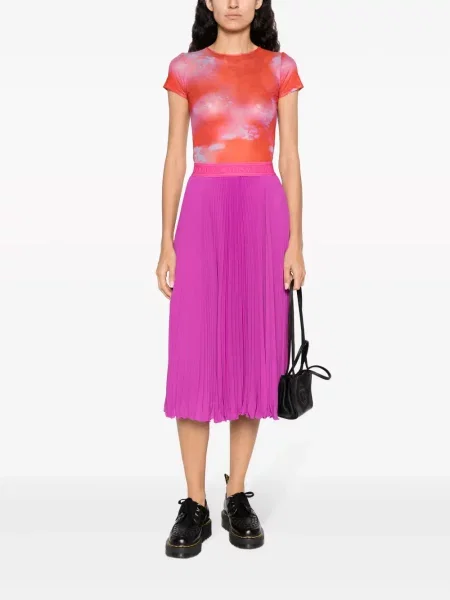 Plisuotas džinsinis sijonas Versace Jeans Couture iki kelių violetinė