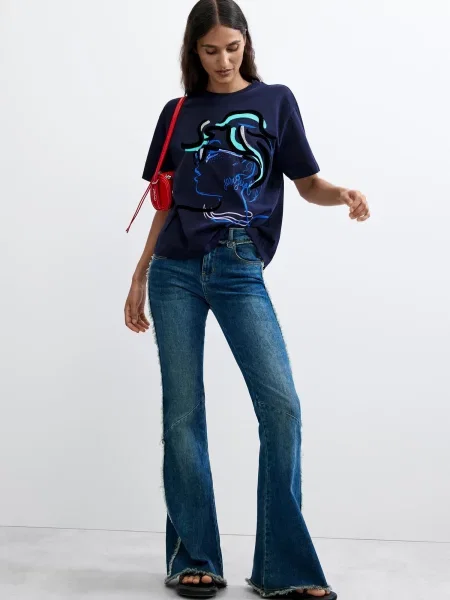 Desigual Tricou albastru aqua / albastru închis / negru alb