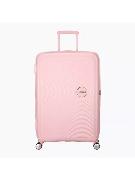 Lniana walizka American Tourister różowa