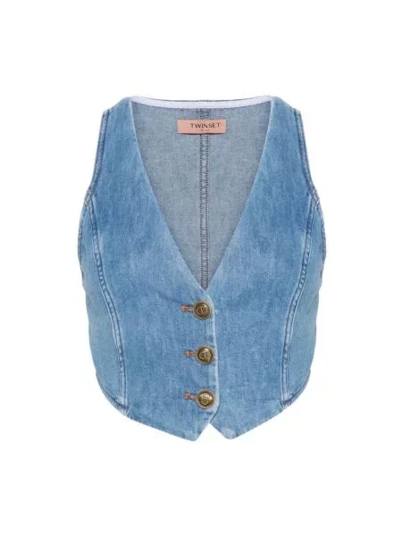 Kamizelka jeansowa Twinset bez rękawów niebieska