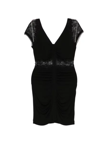 Rochie mini Roberto Cavalli cu volane din dantelă negru