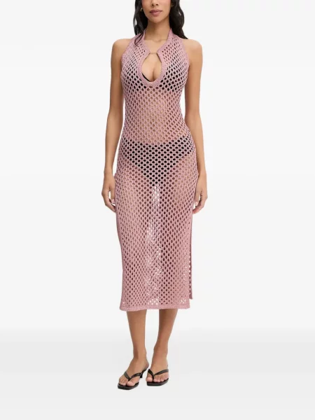 Rochie midi Chantelle tricotate cu gât halter roz