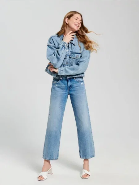 Джинси straight low waist синій