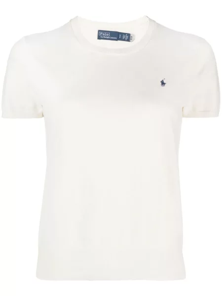 Μακρύς λινή μπλούζα Polo Ralph Lauren με κέντημα καφέ