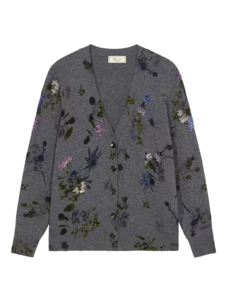 Cardigan Blumarine cu model floral cu mărgele gri