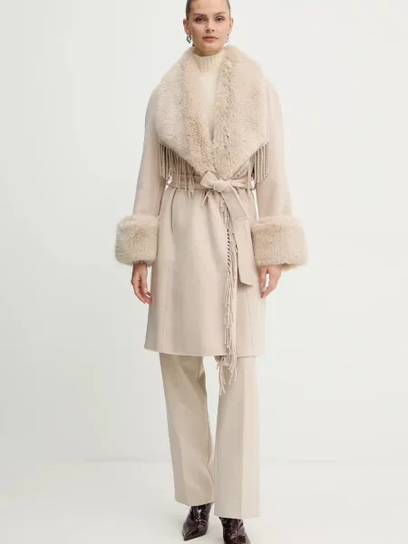 Marciano Guess płaszcz z dodatkiem wełny LILIANA beżowy