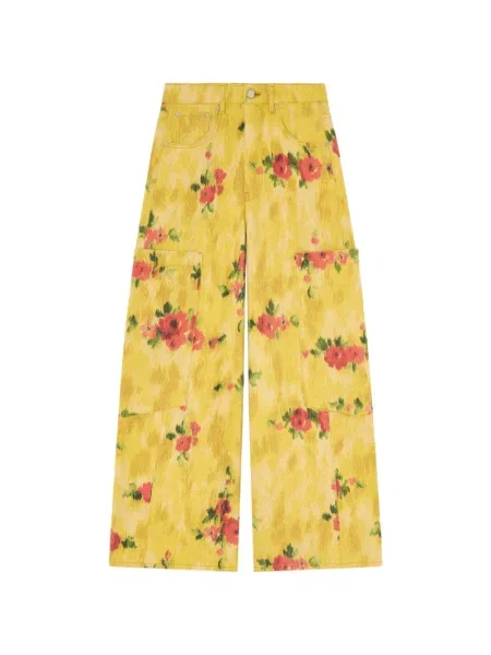 Pantaloni Ganni cu model floral galben