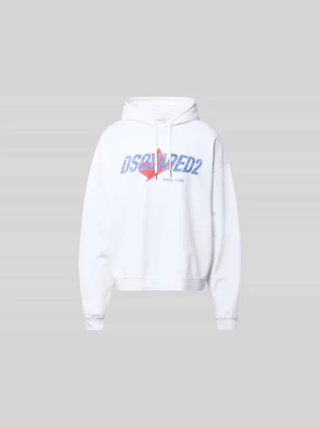 Bluza z kapturem o kroju relaxed fit z nadrukiem z logo Dsquared2 biała
