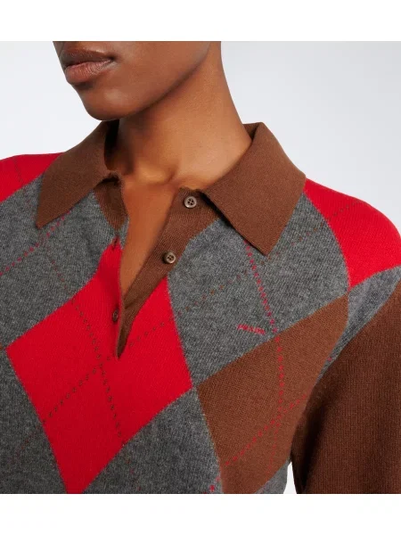 Tricou polo Prada din cașmir cu model argyle