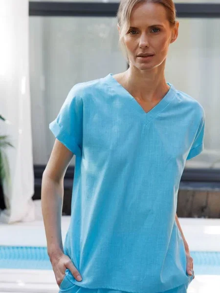 Однотонная блузка Leinle голубая