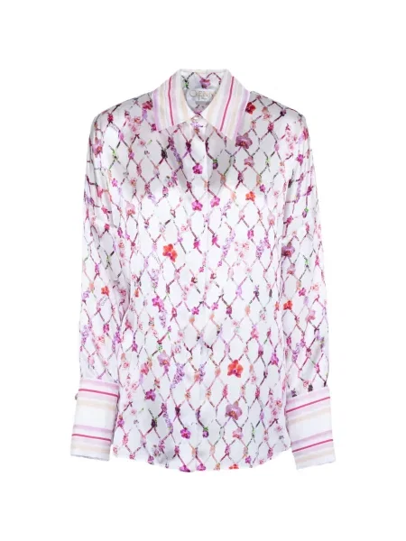 Cămașă Genny de mătase cu model floral cu imagine alb