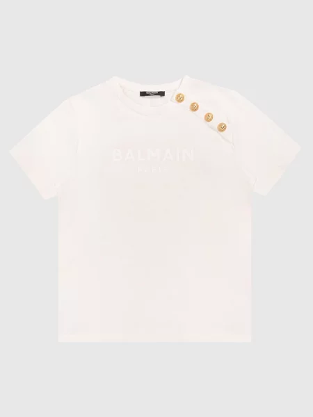 Дитяча футболка з принтом логотипа Balmain бежева