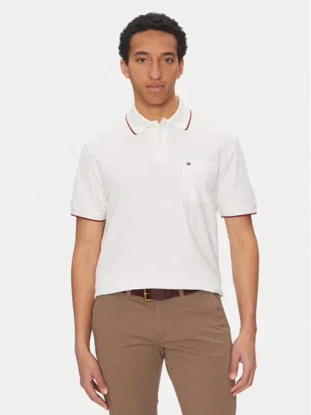 Тениска с яка Tommy Hilfiger с изчистен дизайн бяло