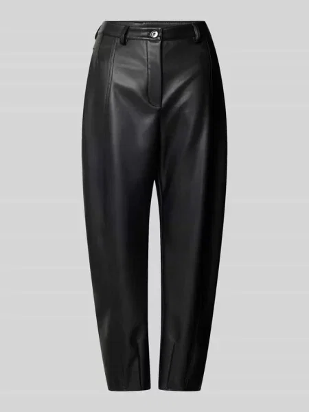 Spodnie z imitacji skóry o kroju tapered fit z ozdobnymi szwami Mm czarne