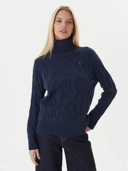 Tommy Hilfiger Bluză cu gât Bleumarin