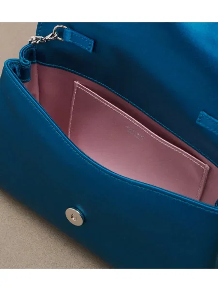 Saténová listová kabelka Jimmy Choo s mašľou modrá