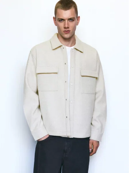 Pull&Bear Přechodná bunda vlny bílé