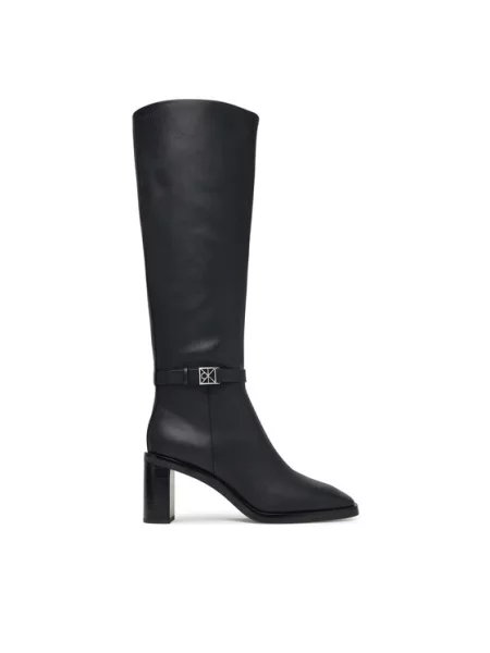 Calvin Klein Cizme Block Heel High Boot Lth Hdw negru