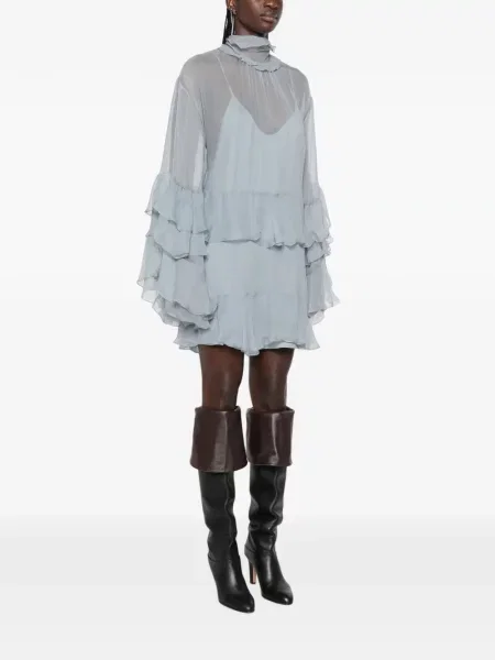 Rochie mini Chloé de mătase cu volane albastru