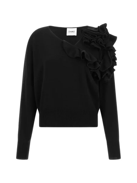 Pulover Nude cu volane asimetric negru