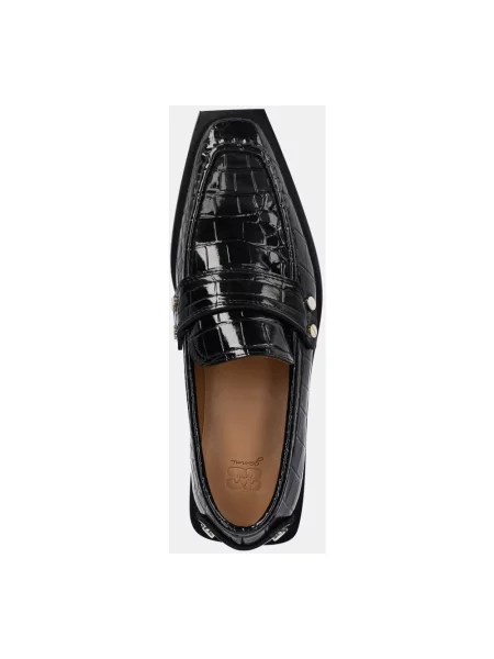 GANNI mokasyny Studs Square Toe Loafer Shiny Croco na płaskim czarny