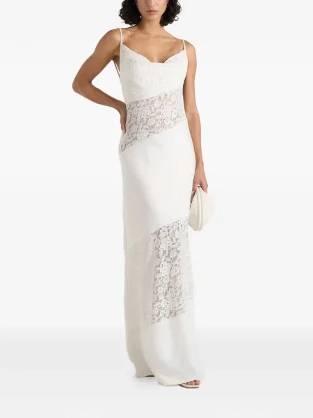 Rochie maxi Manière De Voir asimetrică din dantelă alb