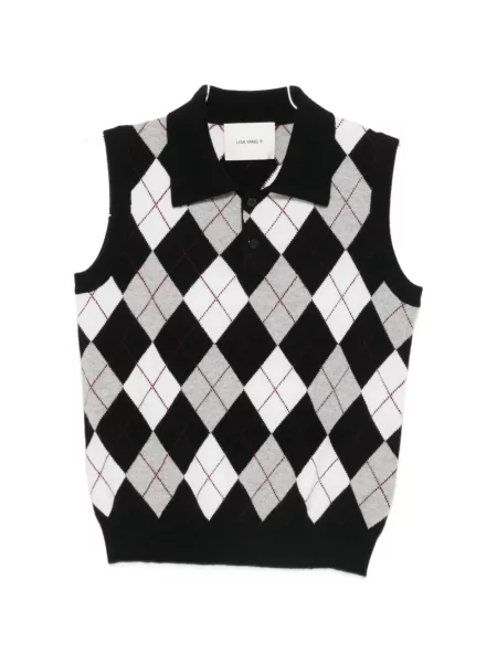 Top Lisa Yang tricotate cu model argyle negru