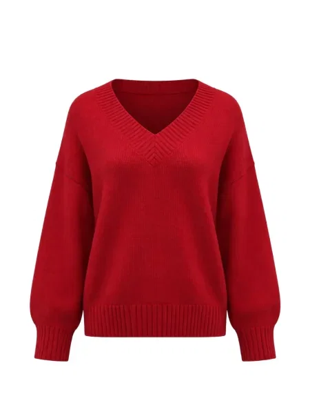 Sweter z dekoltem w serek Reformation z dekoltem w serek czerwony