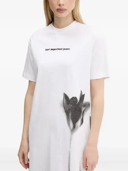 Rochie din denim Karl Lagerfeld Jeans cu model floral cu imagine de costum alb