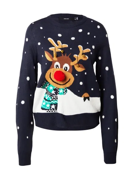 VERO MODA Pulover VMFROSTYDEER bleumarin / maro / verde alb