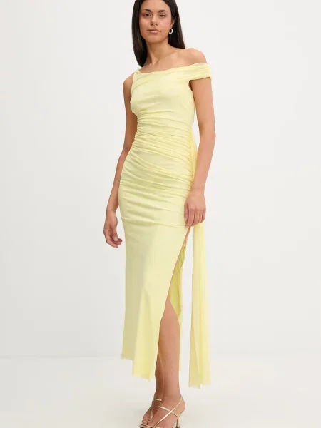 Bardot rochie drapată galben
