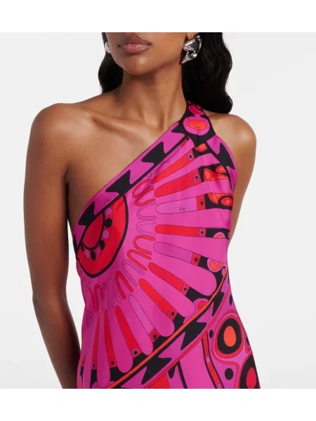 Rochie midi Pucci de mătase asimetrică roz