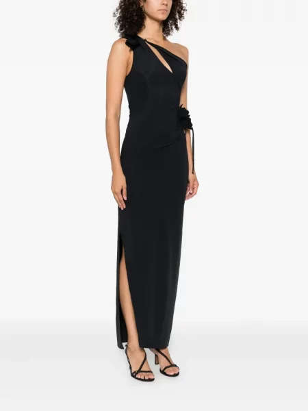 Rochie maxi Coperni cu model floral cu un umăr gol de costum negru