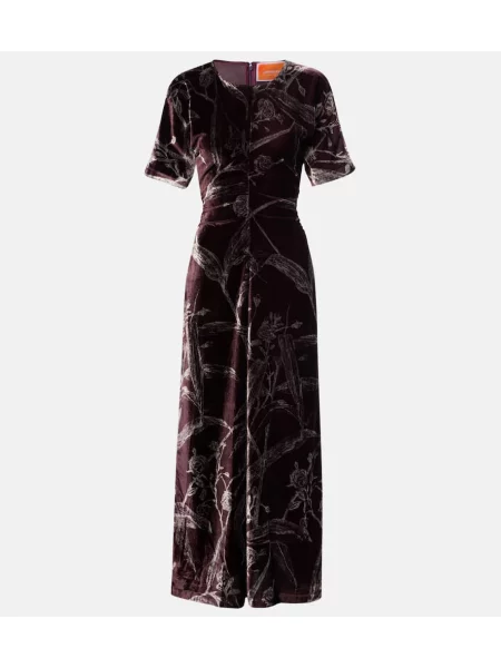Satynowa sukienka midi La Doublej z nadrukiem do kolan bordowa