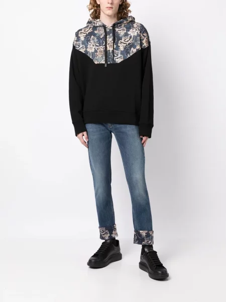 Gėlėtos raštuotos apkirptas džinsai Versace Jeans Couture mėlyna