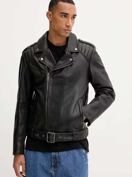 HUGO bőrdzseki átmeneti fekete