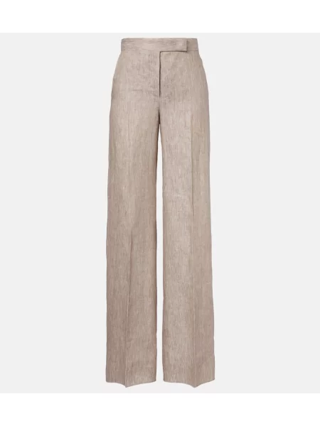 Pantaloni Max Mara de in cu model herringbone cu picior lat bej